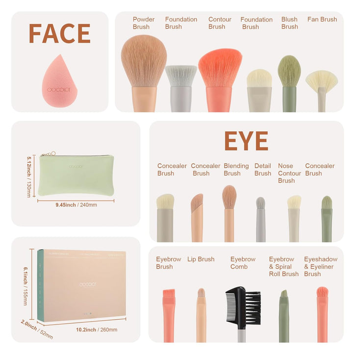 Docolor Juego de brochas de maquillaje 17+2 piezas con bolsa de maq...