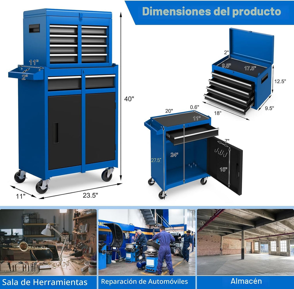 Goplus Caja de herramientas, gabinete rodante de 5 cajones con caja de herramientas superior desmontable, ruedas con cerradura, barra de bloqueo, forro protector y estante para herramientas, carro de