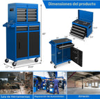 Goplus Caja de herramientas, gabinete rodante de 5 cajones con caja de herramientas superior desmontable, ruedas con cerradura, barra de bloqueo, forro protector y estante para herramientas, carro de