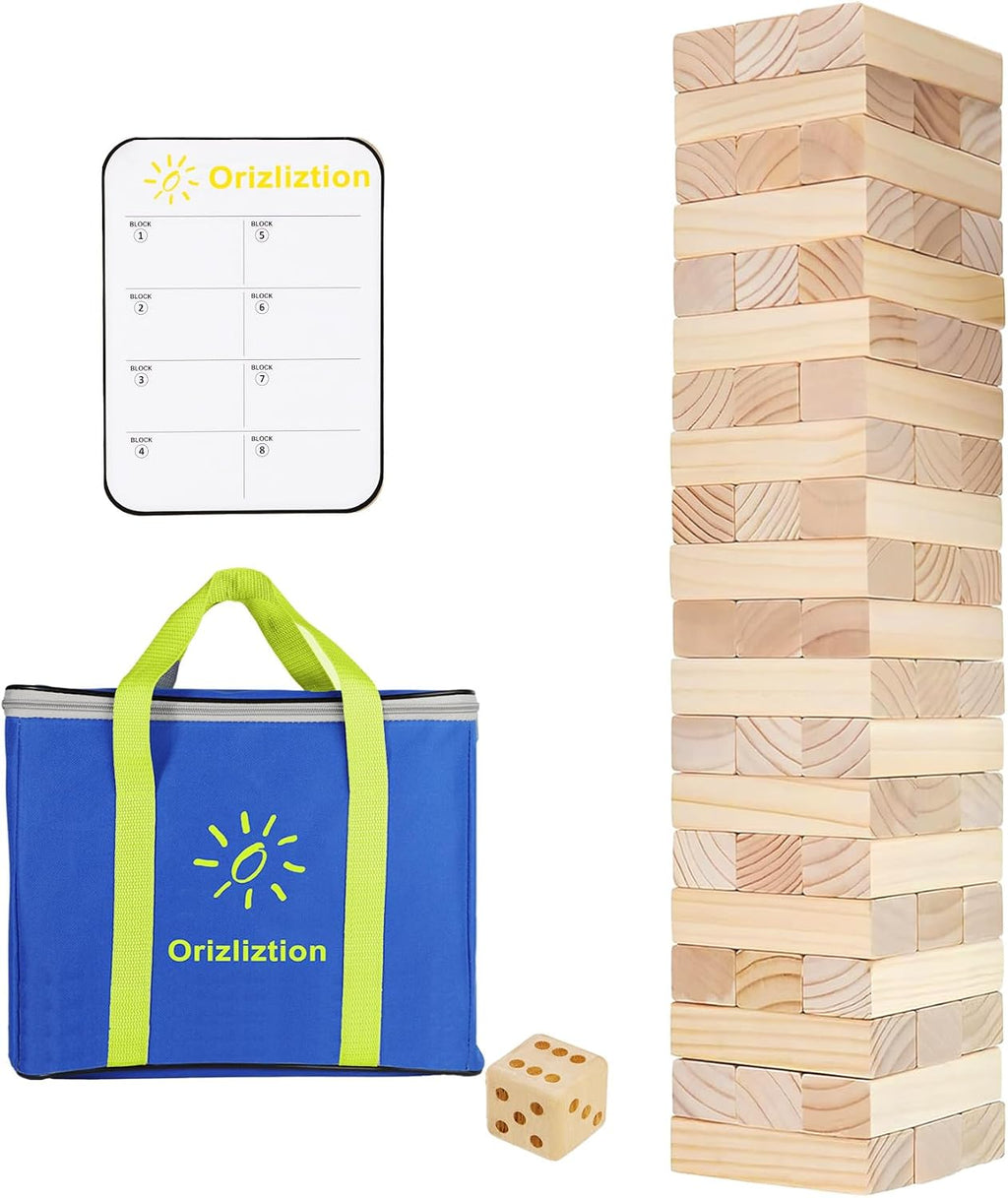 Tumbling Tower - Juego de 60 piezas de madera para patio familiar de hasta 3.2 pies