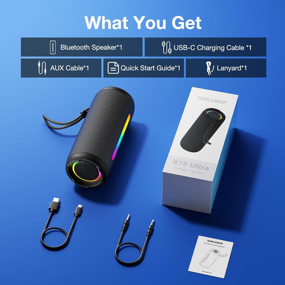 SMILEBOP Altavoz Bluetooth portátil inalámbrico, 40 W Super Bass co...