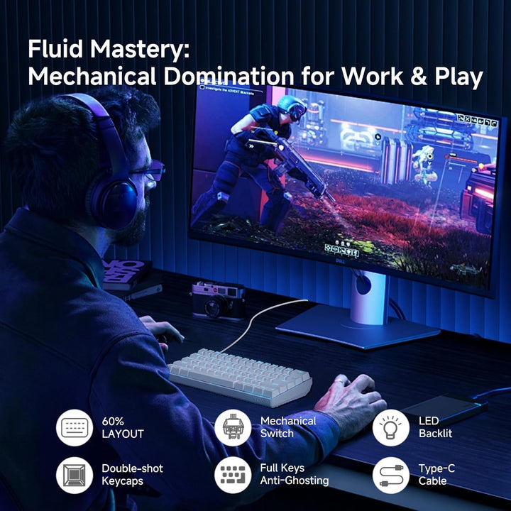 TMKB Teclado Mecánico para Juegos 60%, Interruptor Lineal Rojo, Ret...