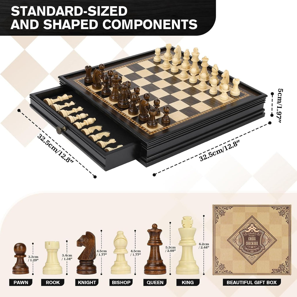 Peradix - Juego de ajedrez magnético y damas con 2 cajones de