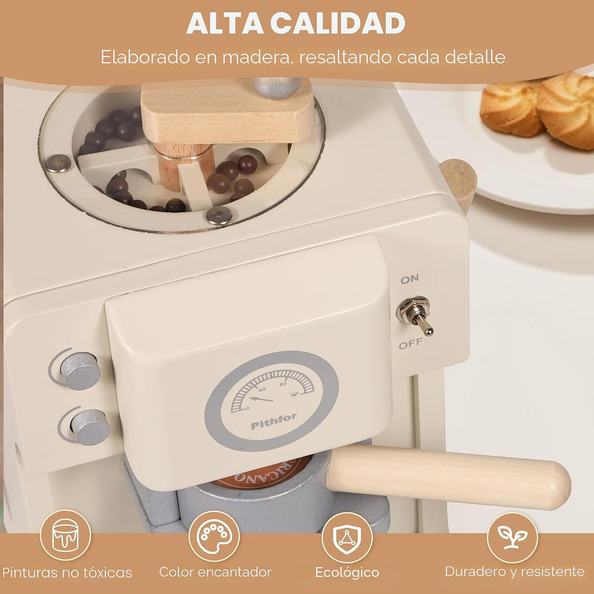 Kids Wooden Coffee Playset con Grinder, Toy Coffee Maker para Kids Toddlers, Pretend Play Kitchen Appliances & Accessories Toy Gift para Boys Girls