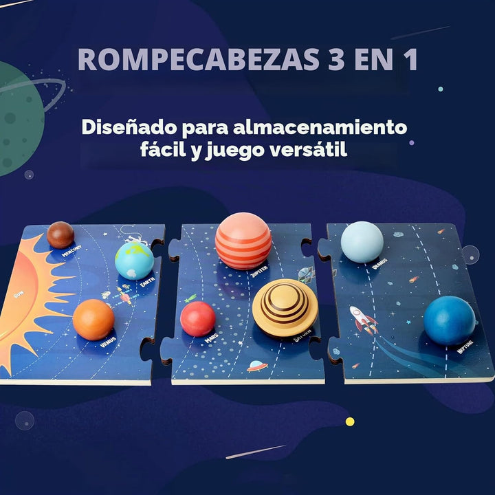 Tabla de modelo de sistema solar de madera, juguetes Montessori Pla...