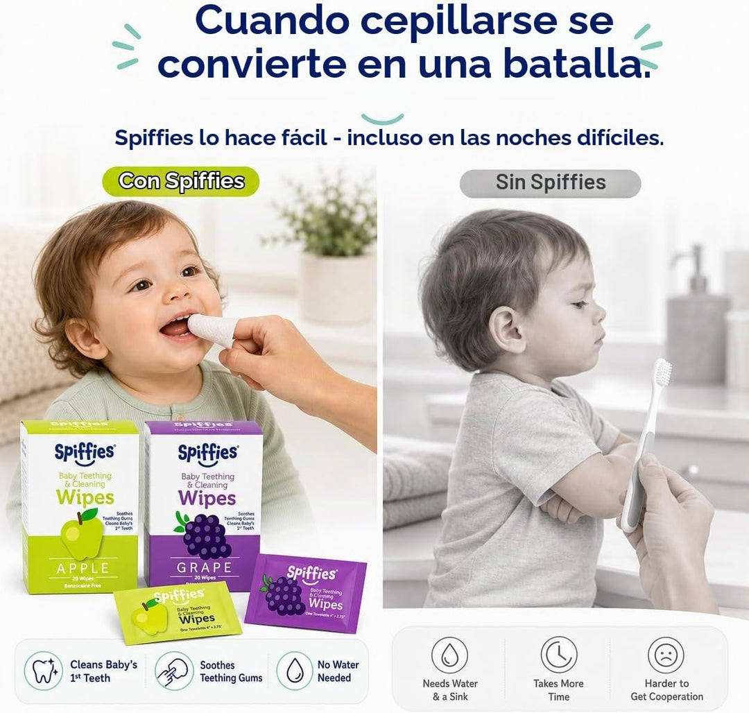 Spiffies - Toallitas de dientes de xilitol para bebés, manzana y uv...