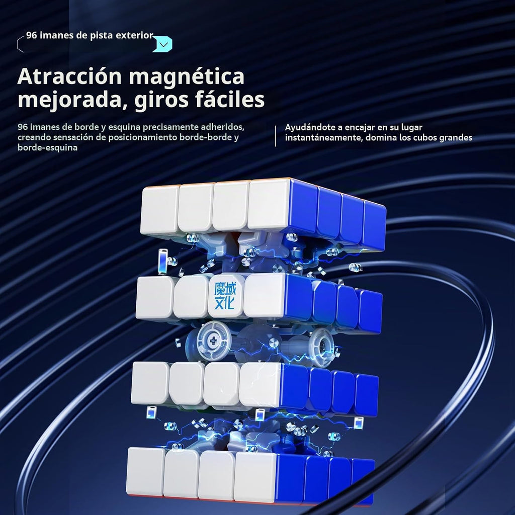 Moyu Aosu V7 4x4 - Cubo magnético sin adhesivo con revestimiento UV, cubo Moyu Cube 4 por 4, edición insignia, 96 imanes, diseño antiadherente, elástico ajustable, cubo magnético (revestimiento UV)