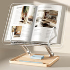 Soporte de acrílico ajustable para lectura, soporte para libros con ranura para bolígrafo, elevador de escritorio plegable para laptop, receta, libro de texto, manos libres, soporte para libros de