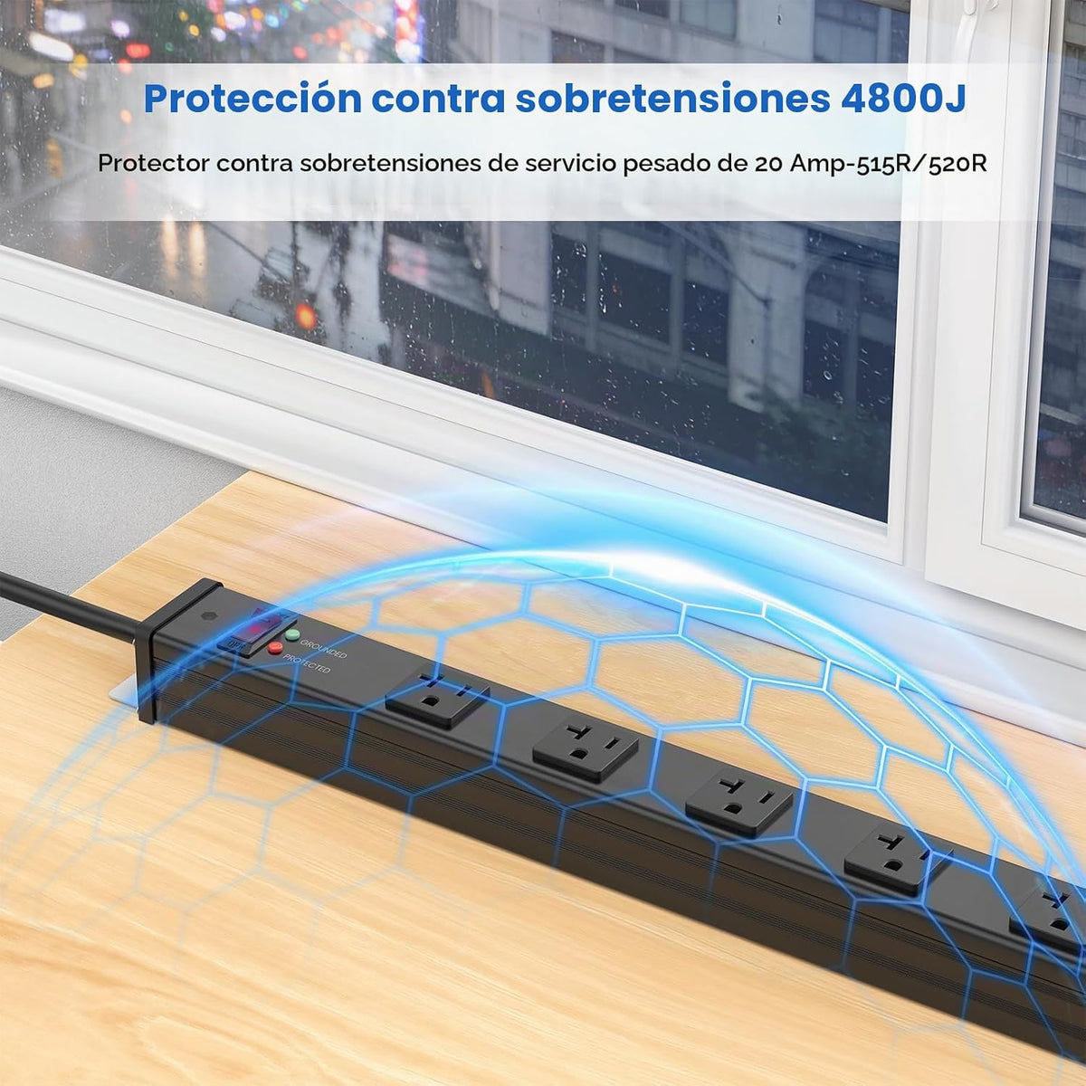 Regleta de alimentación larga de 16 tomas, protección contra sobretensiones 4800J, amplio espaciado, calibre 12, protector de sobretensiones industrial con interruptor de 20 amperios, cable de extensión de alto amplificador 6-20R, ranura en T, 6 pies