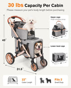 Cochecito doble para mascotas con 2 transportadores desmontables