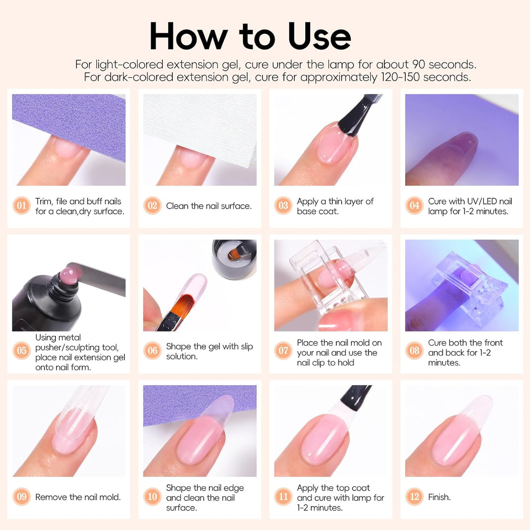 PEACECOLOR - Kit de inicio de gel de uñas de poly con lámpara de uñ...