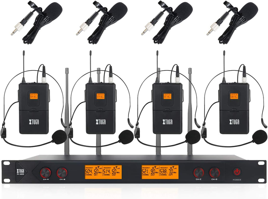 XTUGA Sistema de micrófono inalámbrico UHF de 4 canales A400, rango...