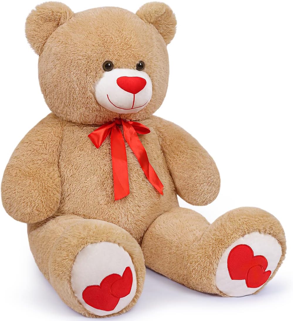 Oso de peluche grande de 43 pulgadas, grande, suave, color marrón claro