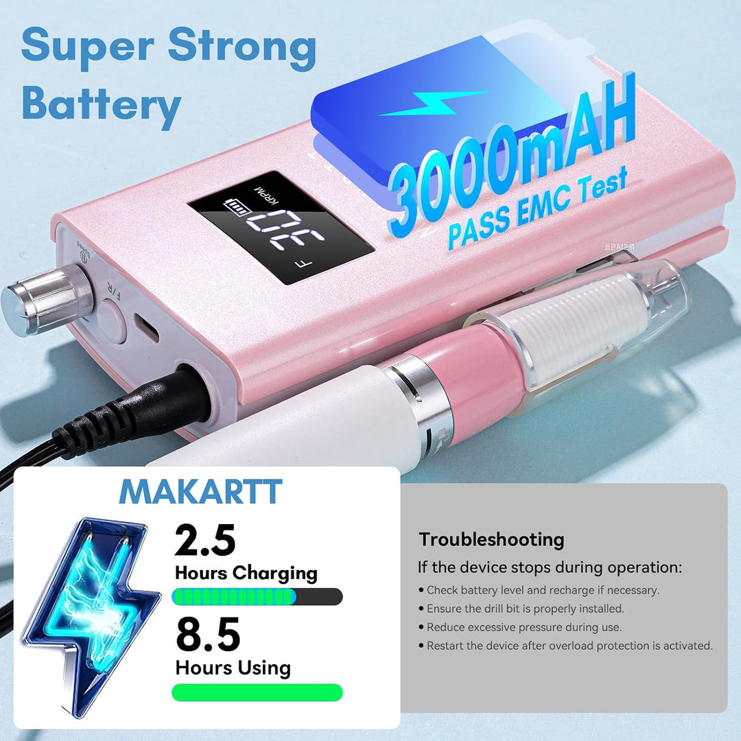 Makartt Taladro Eléctrico para Uñas - 30000RPM Recargable Lima E, P...