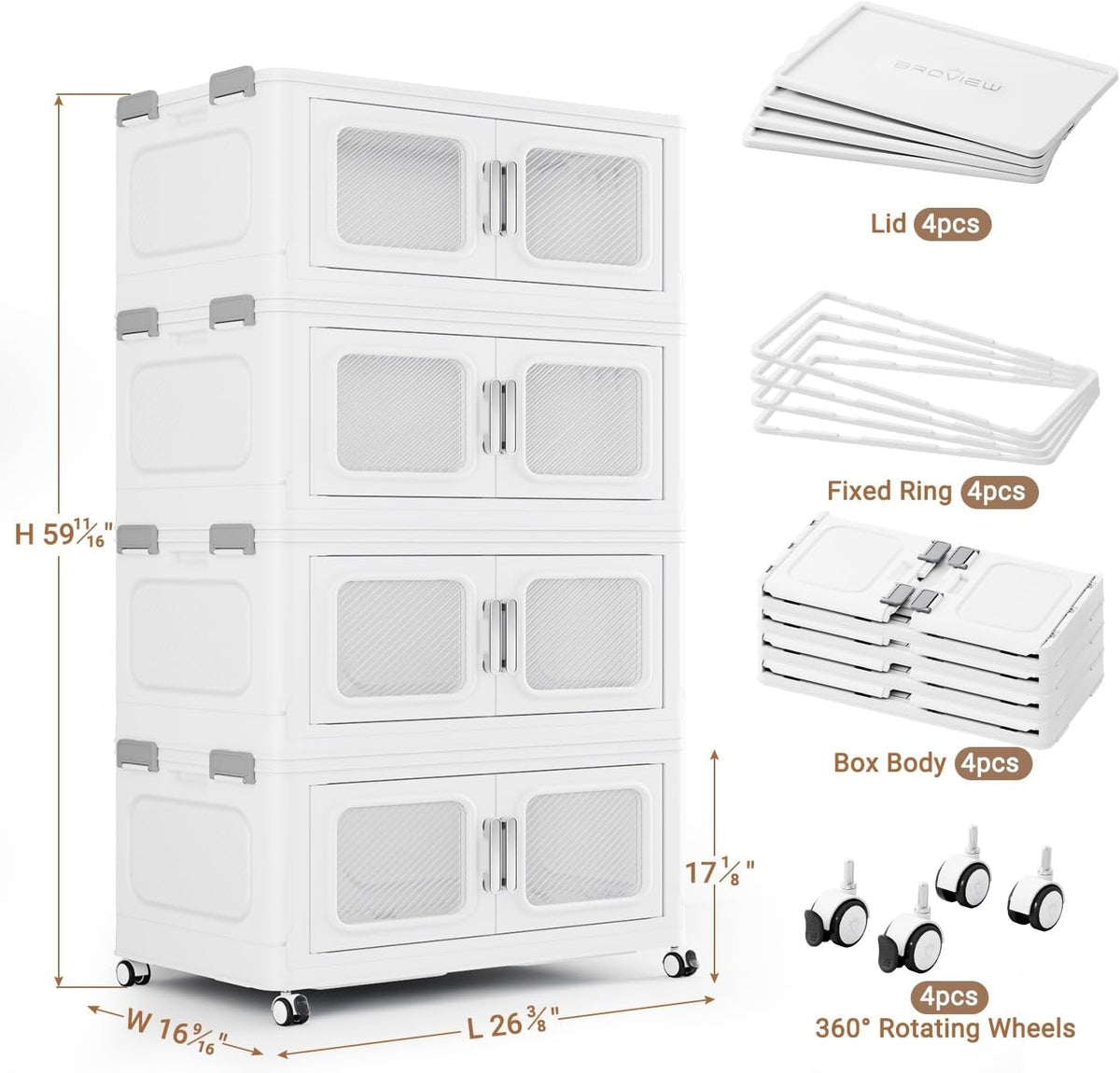 BROVIEW Contenedor de almacenamiento apilable extragrande de 600 cuartos de