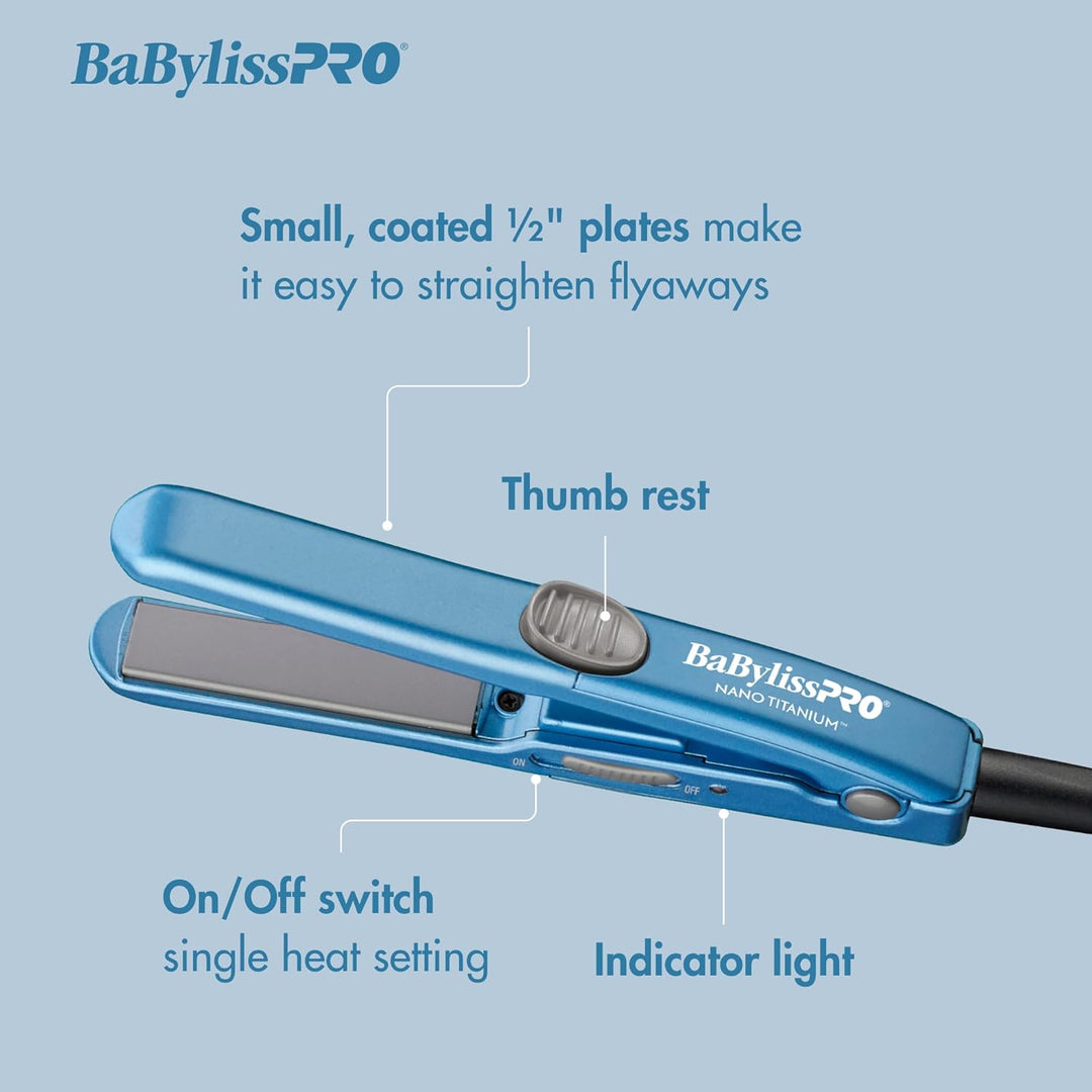 BaBylissPRO Nano Titanium Mini Flat Iron Hair Straightener, 0.5"...