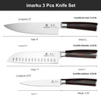 imarku Juego de cuchillos de 3 piezas, cuchillos de chef japoneses de acero