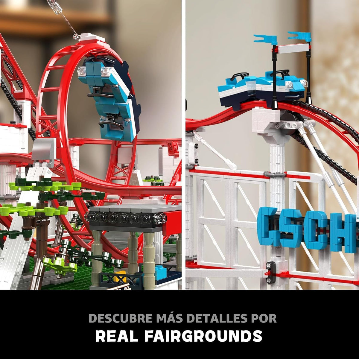 Mould King Juego de construcción de montaña rusa, kit de modelo de posavasos de parque de atracciones grande con motores, regalo creativo para adultos, juguete STEM de ingeniería para adolescentes (3646 piezas)