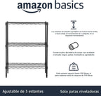 Amazon Basics 3-estante ajustable, unidad de almacenamiento de alta resistencia (capacidad de carga de 250 lbs por estante), rack de alambre organizador de acero, negro (23.3L x 13.4W x 30H)