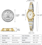 Relojes pequeños de oro para mujer, reloj analógico de esfera fácil de leer, caja ovalada, banda de expansión de acero inoxidable, reloj impermeable