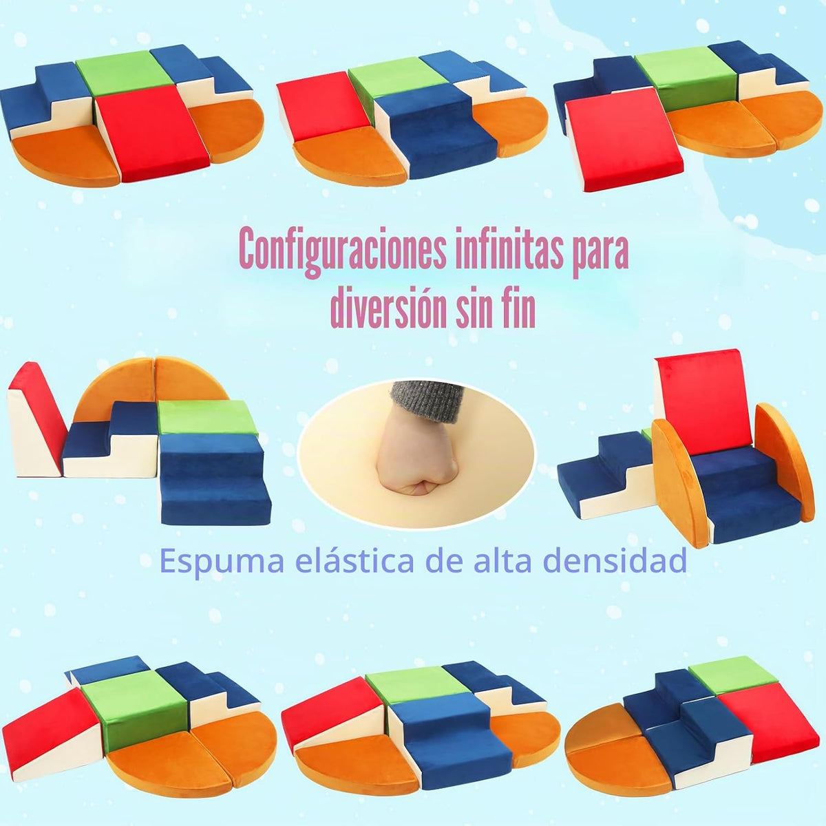 Ancaixin Bloques de escalada de espuma para bebés de 7 piezas con túnel de