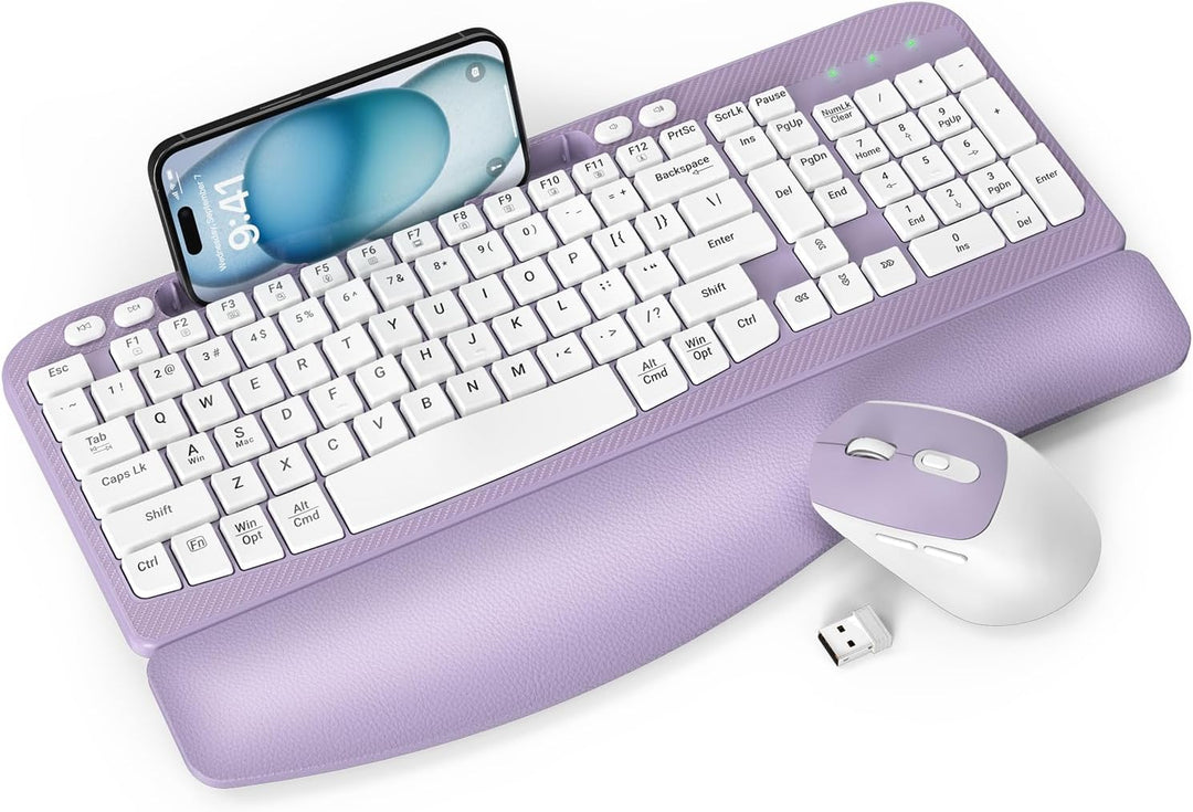 Combo de teclado y mouse inalámbrico, teclado ergonómico de tamaño...