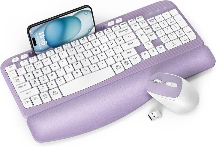 Combo de teclado y mouse inalámbrico, teclado ergonómico de tamaño...