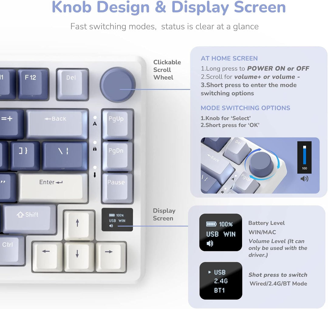 RK ROYAL KLUDGE M75 - Teclado mecánico con pantalla inteligente OLE...