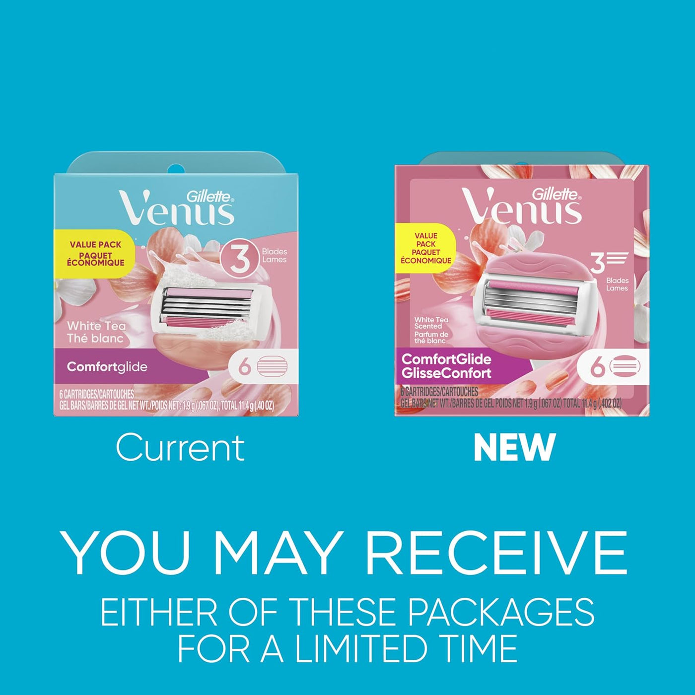 Gillette Venus ComfortGlide White Tea - Cuchillas de afeitar para m...