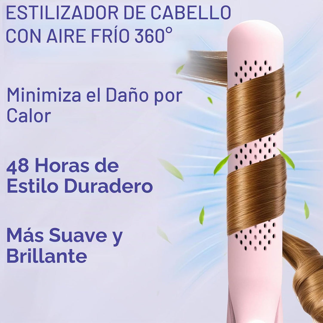 Plancha de pelo 2 en 1, rizador de flujo de aire frío de 360°, riza...