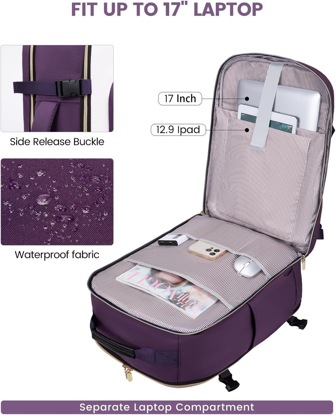 LOVEVOOK Mochila de equipaje de mano artículo personal bolsa de via...
