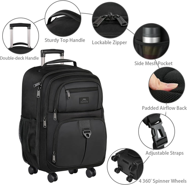 MATEIN Mochila con ruedas, bolsa grande de viaje para laptop de 18...