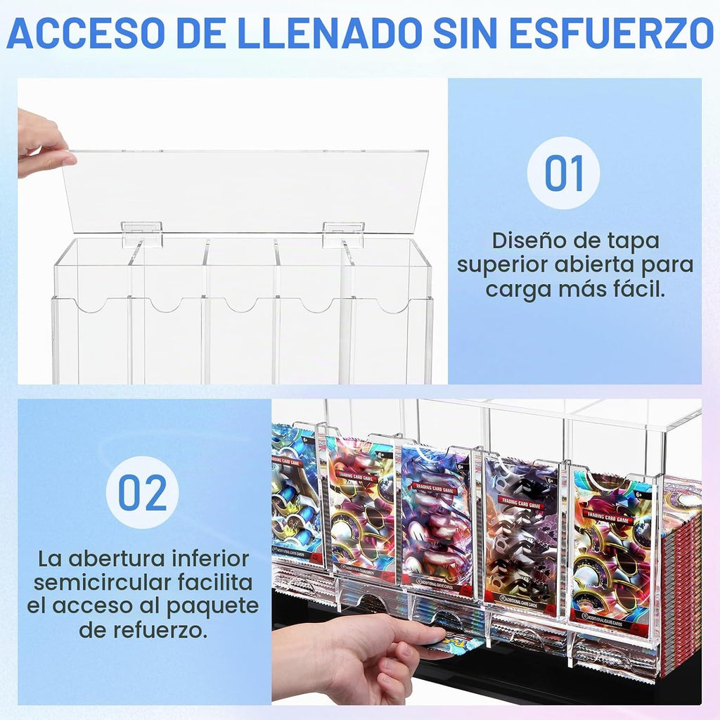 CHEPULA Dispensador de 5 ranuras, dispensador de tarjetas, caja de refuerzo acrílica para tarjetas intercambiables, paquetes de refuerzo deportivos (apertura de la tapa superior)