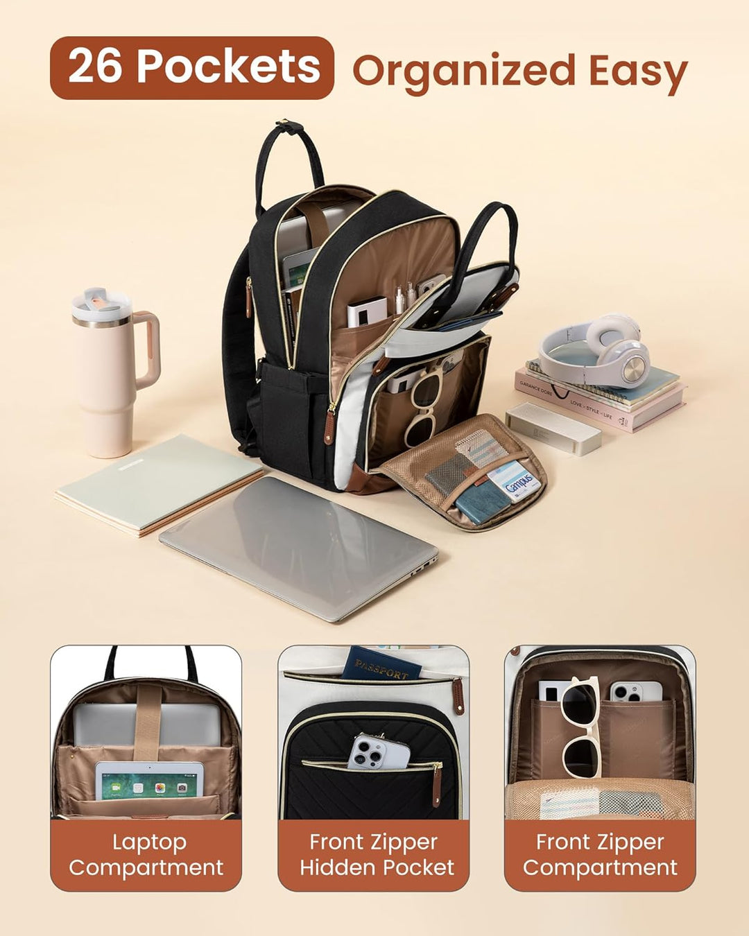 LOVEVOOK - Mochila para laptop para mujer, mochilas de viaje de tra...