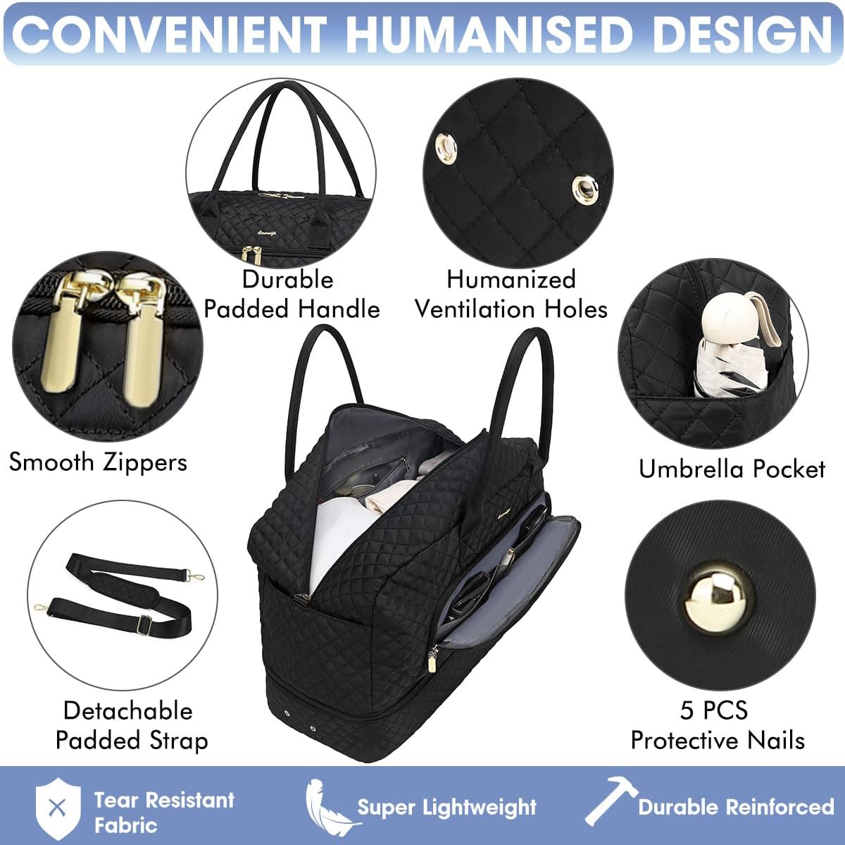 Bolsas de viaje grandes para mujer: bolsa de fin de semana de 35L con