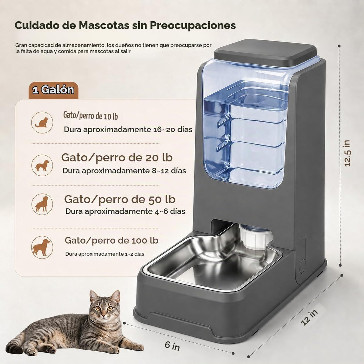 Juego de alimentador automático para gatos y dispensador de agua con cuencos de acero inoxidable, comida por gravedad para perros y bebederos de gran capacidad para cachorros pequeños y medianos