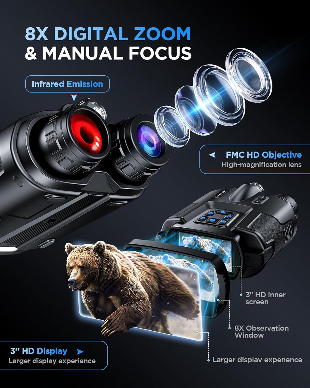 Diyimin Binoculares de visión nocturna 4K zoom 8X/2000