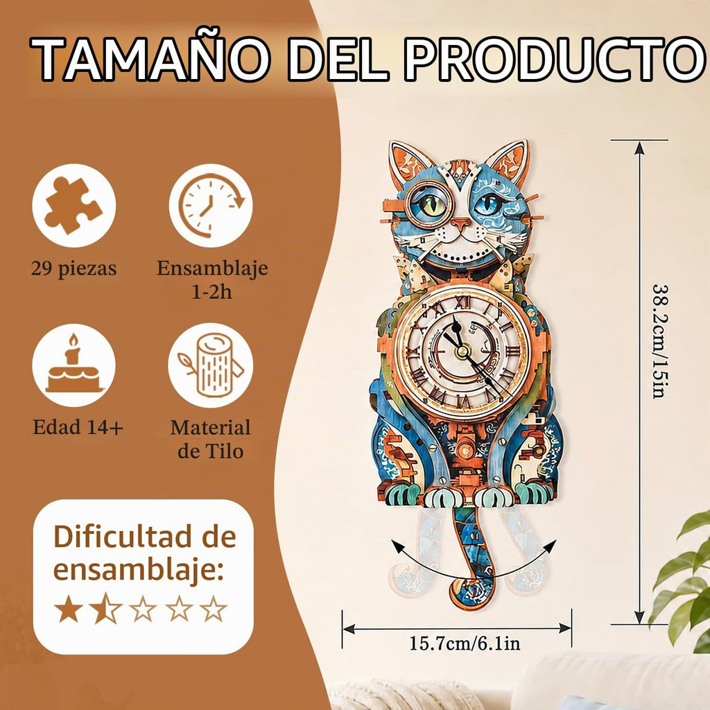 Rompecabezas 3D para adultos, lindo reloj de gato 3D, rompecabezas de madera, kit de reloj de rompecabezas de gato para bricolaje, Navidad, regalo de cumpleaños para mujeres, mamá, hombres, decoración del hogar, vacaciones