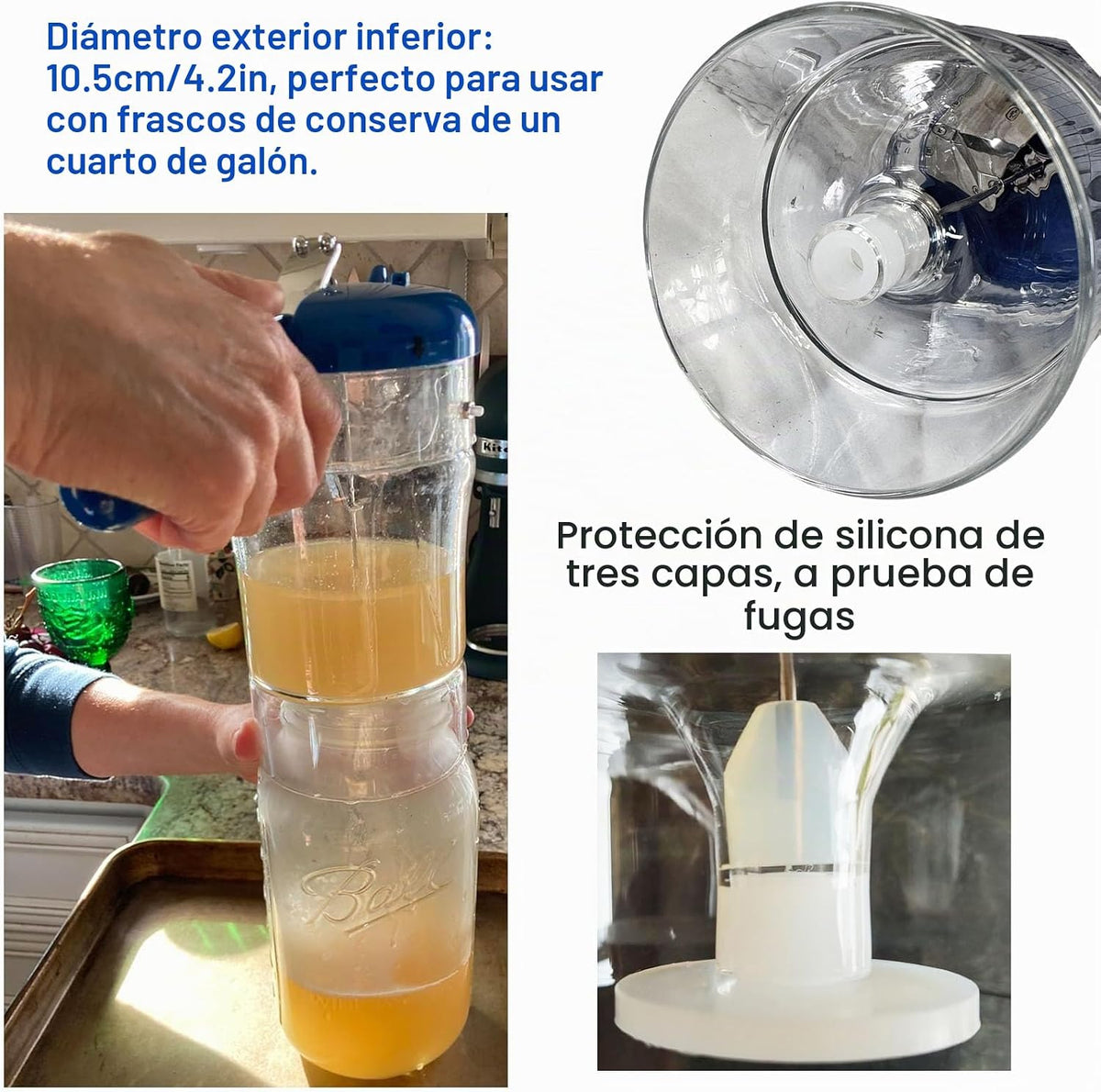 Separador de salsa de grasa de vidrio, 4 tazas, filtro de acero inoxidable