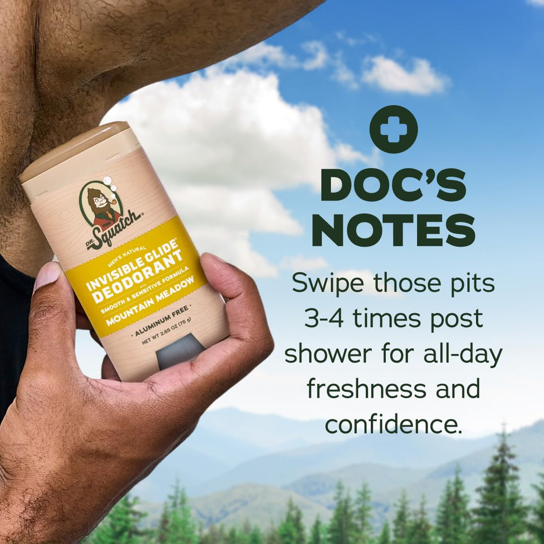 Dr. Squatch Invisible Glide Natural Desodorante para hombre, desliz...