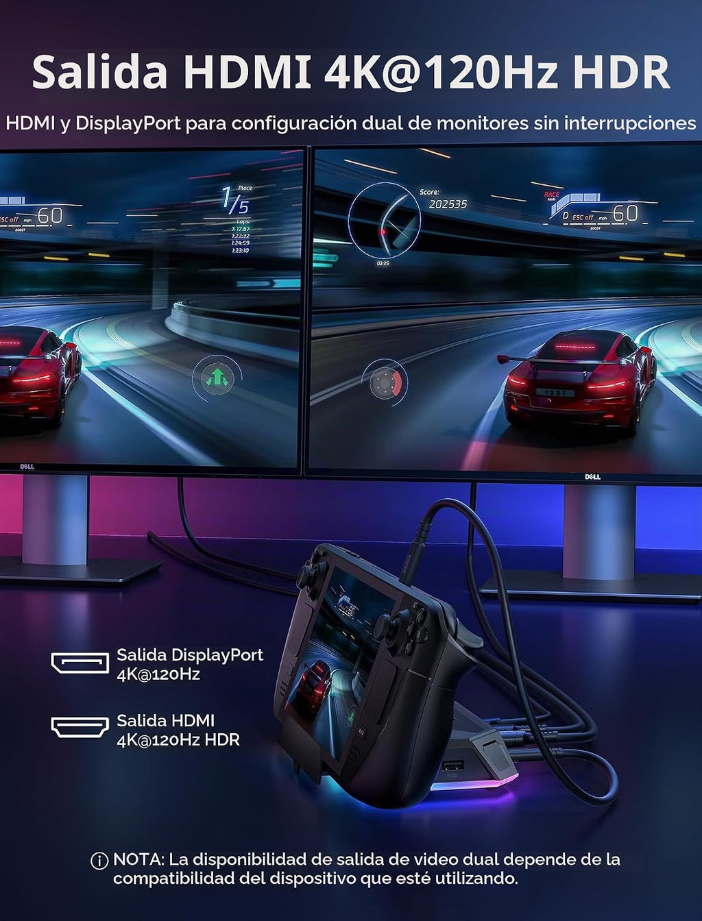 JSAUX 12-en-1 RGB Docking Station para Steam Deck/ROG Ally/Legion Go-HB1201B