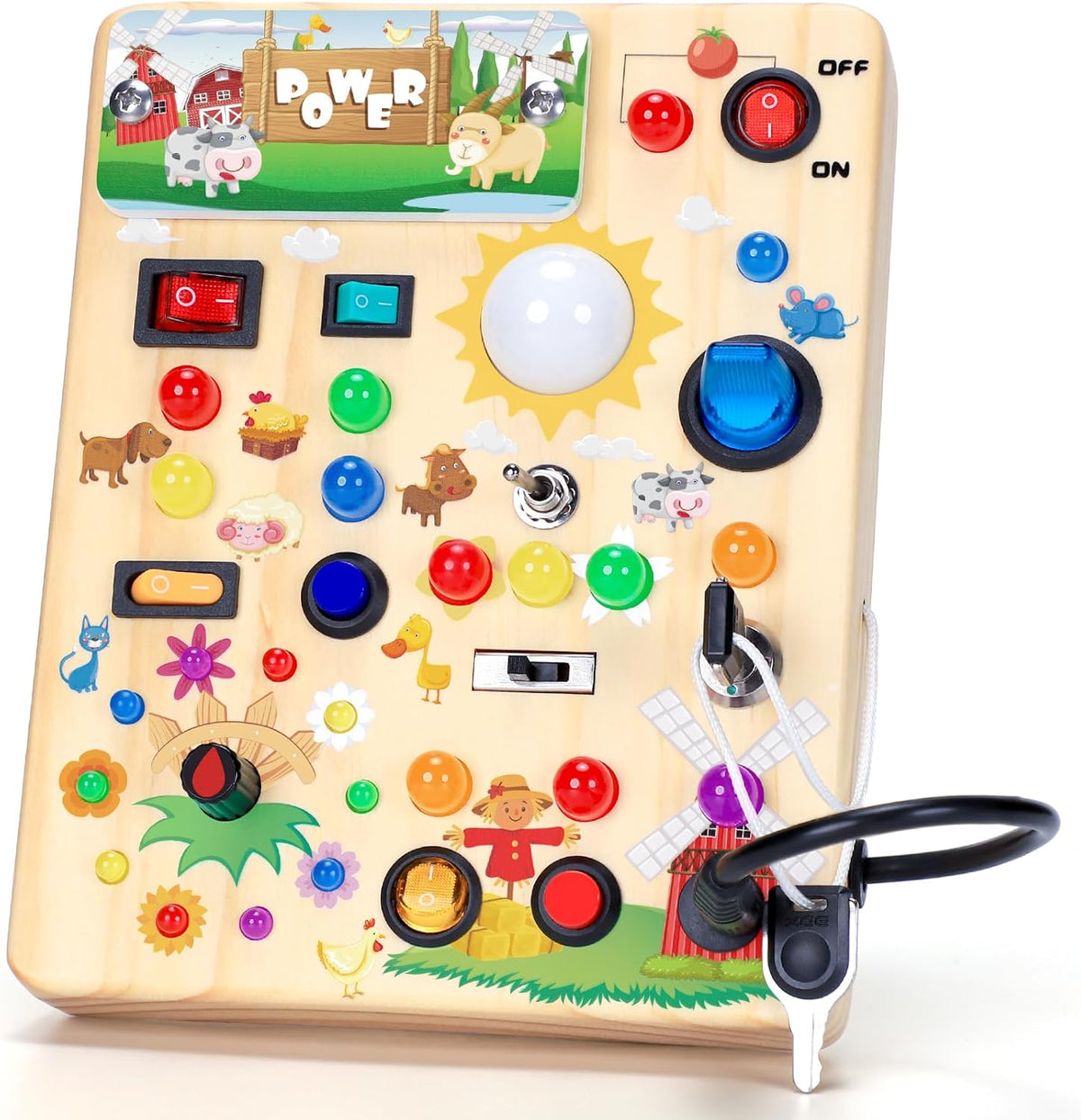 Tablero de actividades con interruptores de luz LED, juguetes Montessori para niños de 1, 2, 3 años, tablero de actividades sensoriales de madera para niños pequeños, juguetes de viaje para niños y
