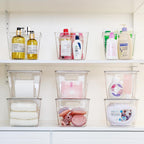 Vtopmart - 6 unidades de contenedores de almacenamiento apilables transparentes con tapas, contenedores de plástico grandes con asa para organizador de despensa y almacenamiento, perfectos para baño