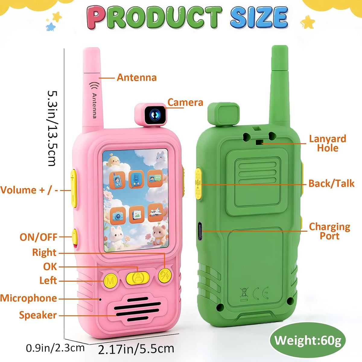 Aikmi Walkie Talkies de video para niños, juguete para niño y niña, rosa