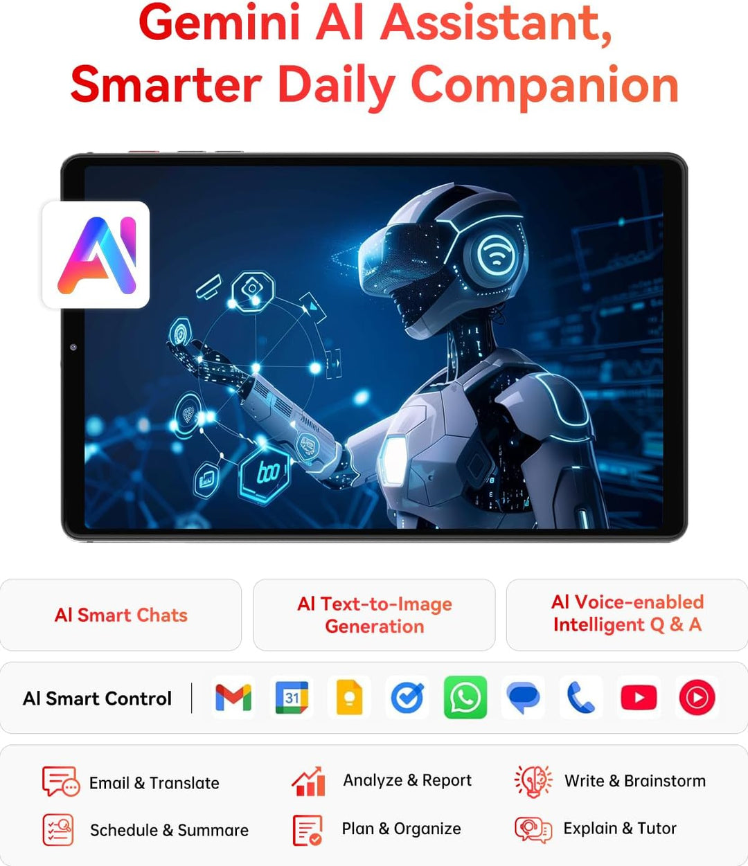 BNCF Tablet Android 16 de 8.8 pulgadas con Gemini AI, MediaTek Dime...