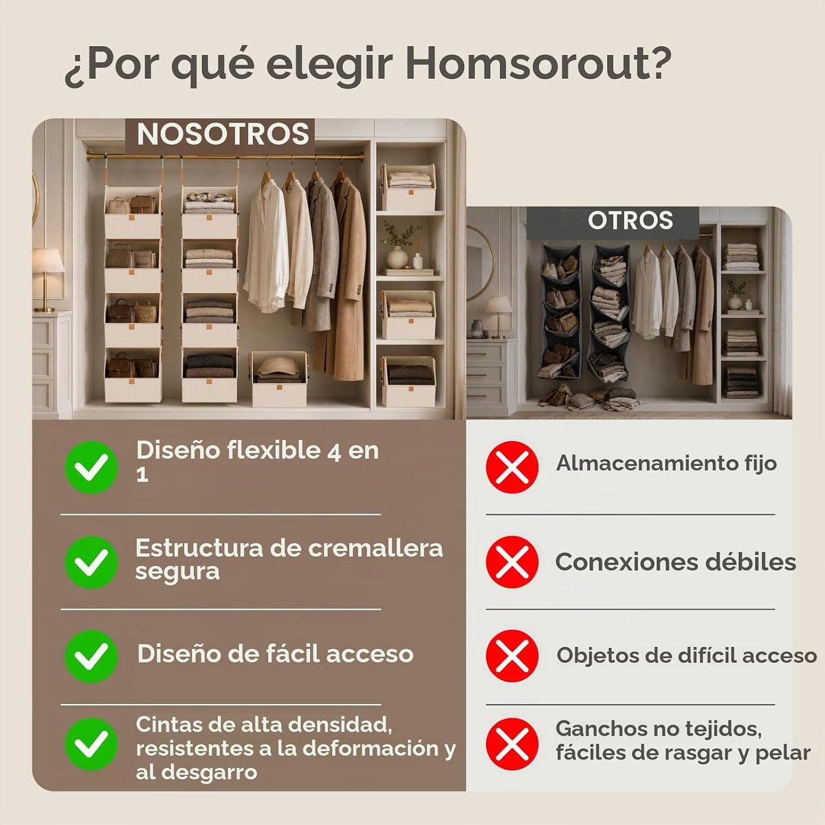 Organizador colgante de armario de 4 niveles, estantes colgantes para ropa, sistema de armario que ahorra espacio, contenedores de almacenamiento de tela para organización de dormitorio