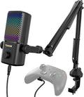 TONOR Micrófono Gaming Compatible con Xbox, Mic de Soporte RGB para Streaming con 30H de Batería, Bajo Ruido, Monitoreo, Control de Ganancia, Mudo con un Toque, Carga Rápida, Compatible con Captura TCX3+ Negro