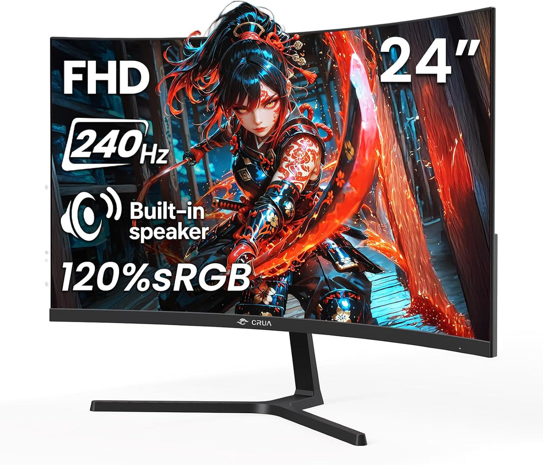 CRUA Monitor curvo para juegos FHD 240Hz de 24 pulgadas, 2800R, Fre...