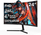 CRUA Monitor curvo para juegos FHD 240Hz de 24 pulgadas, 2800R, Fre...