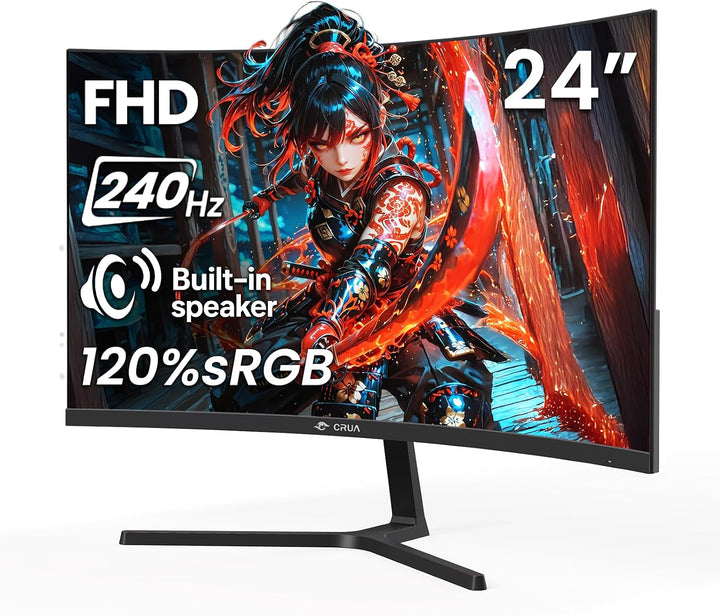 CRUA Monitor curvo para juegos FHD 240Hz de 24 pulgadas, 2800R, Fre...